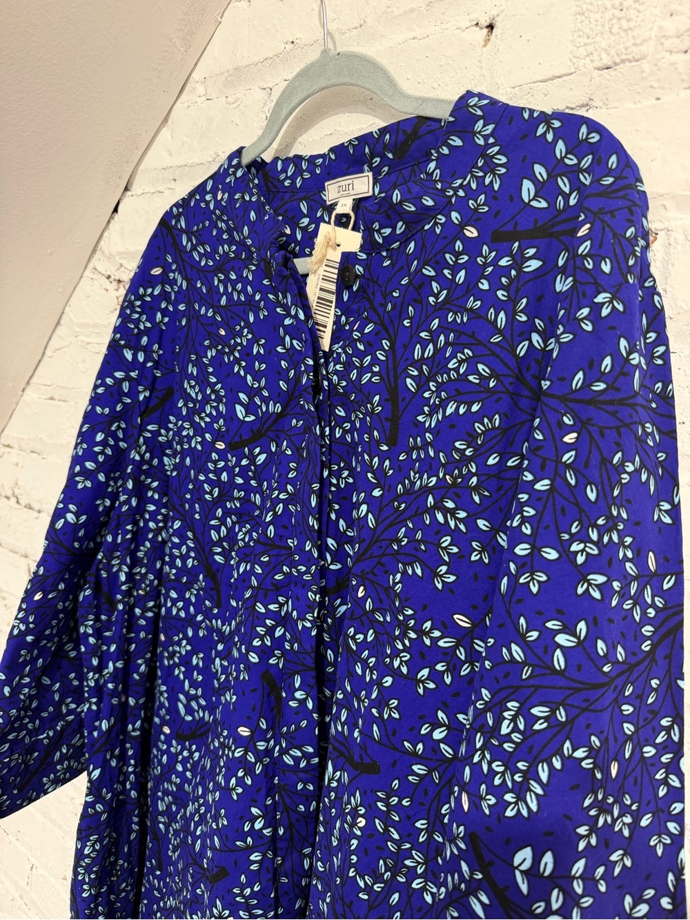 NWT Zuri Ultramarine Leaf Print Shirt Dress Handmade Kenya 100% Cotton Size 3X - Picture 3 of 8